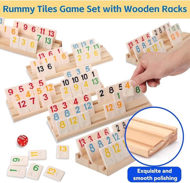 Doreimi Store Premium Rummy Cube Game Set 6 Colors with 6 Wooden Holders and 162 Rummy Tiles, Travel Family Board Game for Adults and Kids Age 8+,Birthday Gifts for Women Men Dad Mom - Image 2